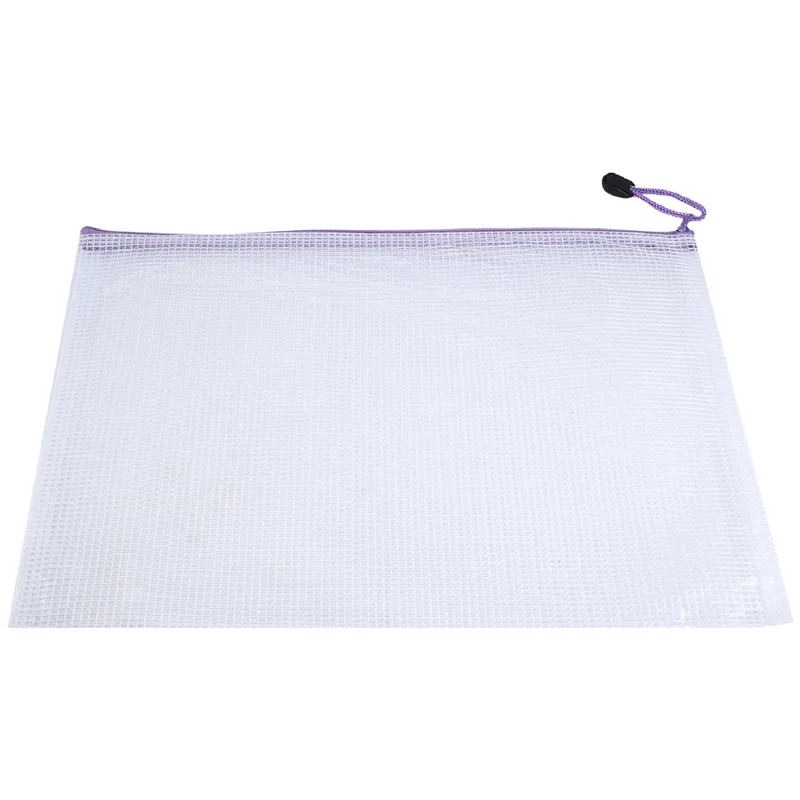 A19E-12PCS A4 Plastic Zip Wallets Mesh Zipper File Bags Document Folders Waterproof Travel Storage Pouch