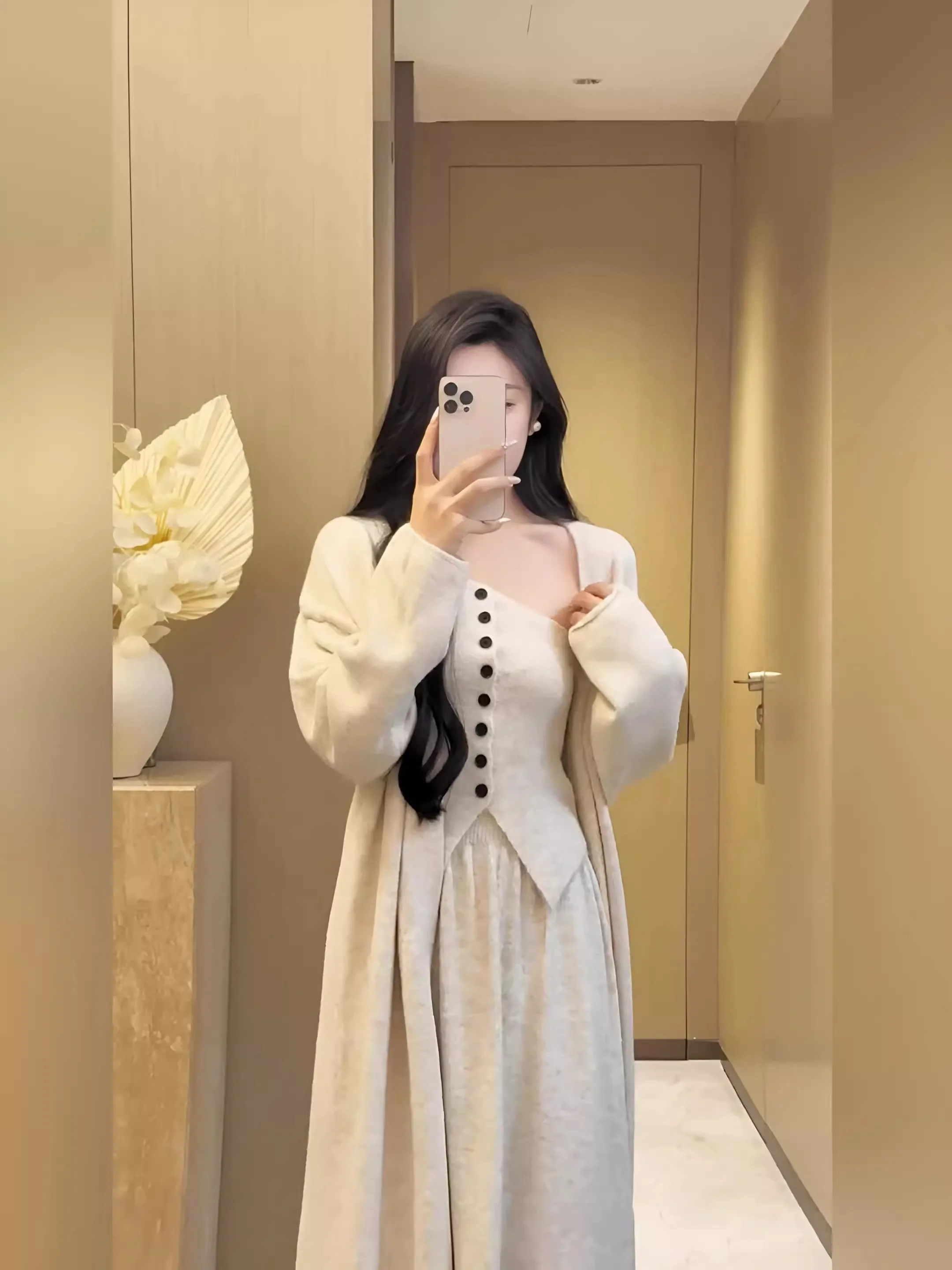 

Ele Knitted Open Cardigan Coat + oulder Bared Button Top + Skirt Tee Piece Set for Women Long Sve Autumn Winter