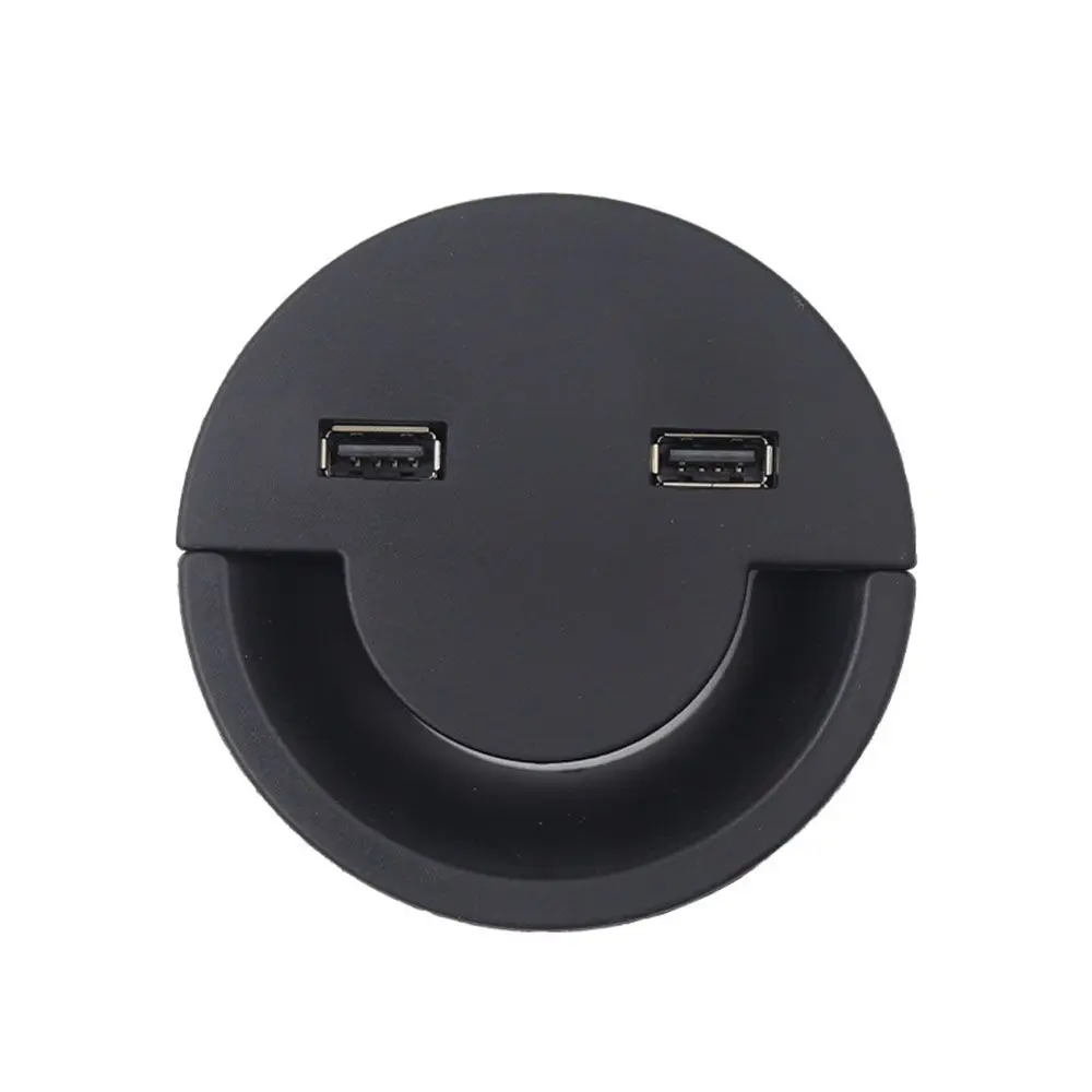 Dual Usb 80mm Wire Hole Cover Round Home Office Table Outlet Port Line Box Computer Desk Cord Grommet Cable Organizer For PC New