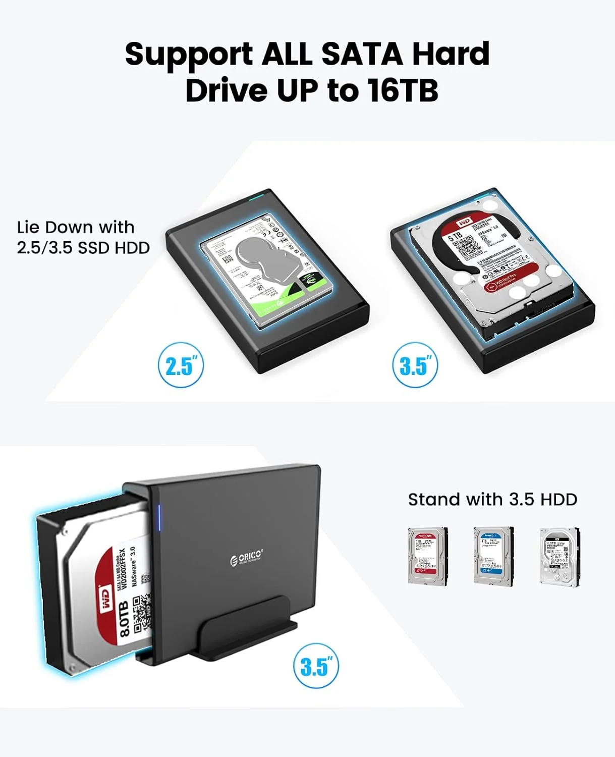 Imagem -05 - Orico-gabinete Vertical de Disco Rígido para Hdd Usb 3.0 para Sata Docking Station Externa Suporte Uasp até 16tb 3.5