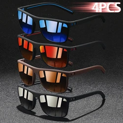 4PCS Fashion Vintage Check Pattern Sunglasses For Men Women Fishing Driving Fashion Square Brand Design Sun Glasses
