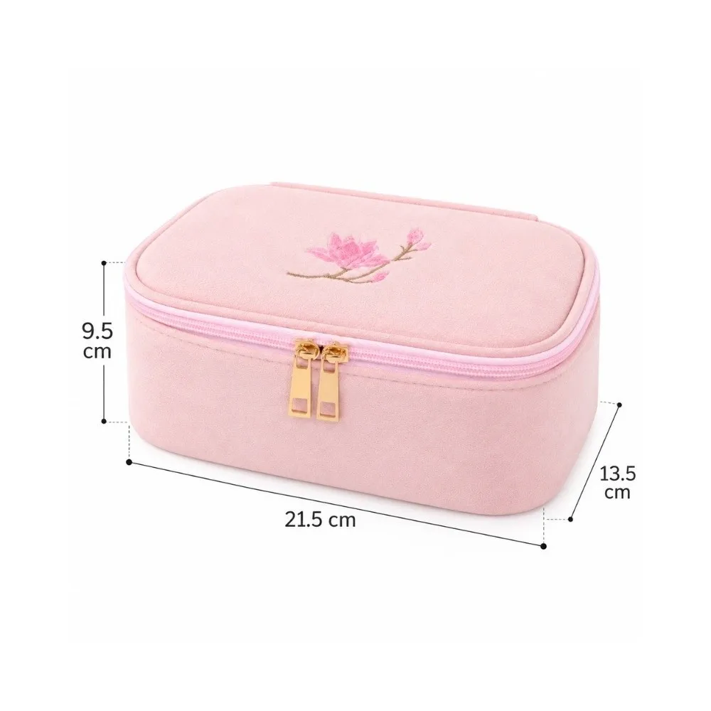 1Pc Practical Velvet Jewelry Case Embroidered Portable Jewelry Pouch Anti-tangle Jewelry Storage Bag Women Girls