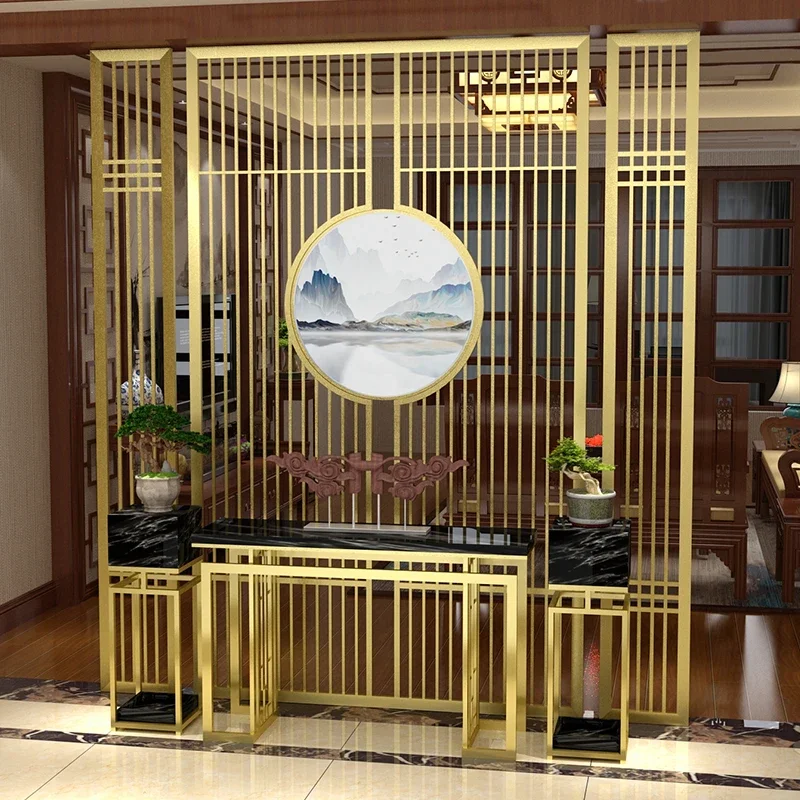 Light Luxury Chinese Style Stainless Steel Folding Screen Partition Hotel Entrance Office Living Room Entrance Entrance Modern