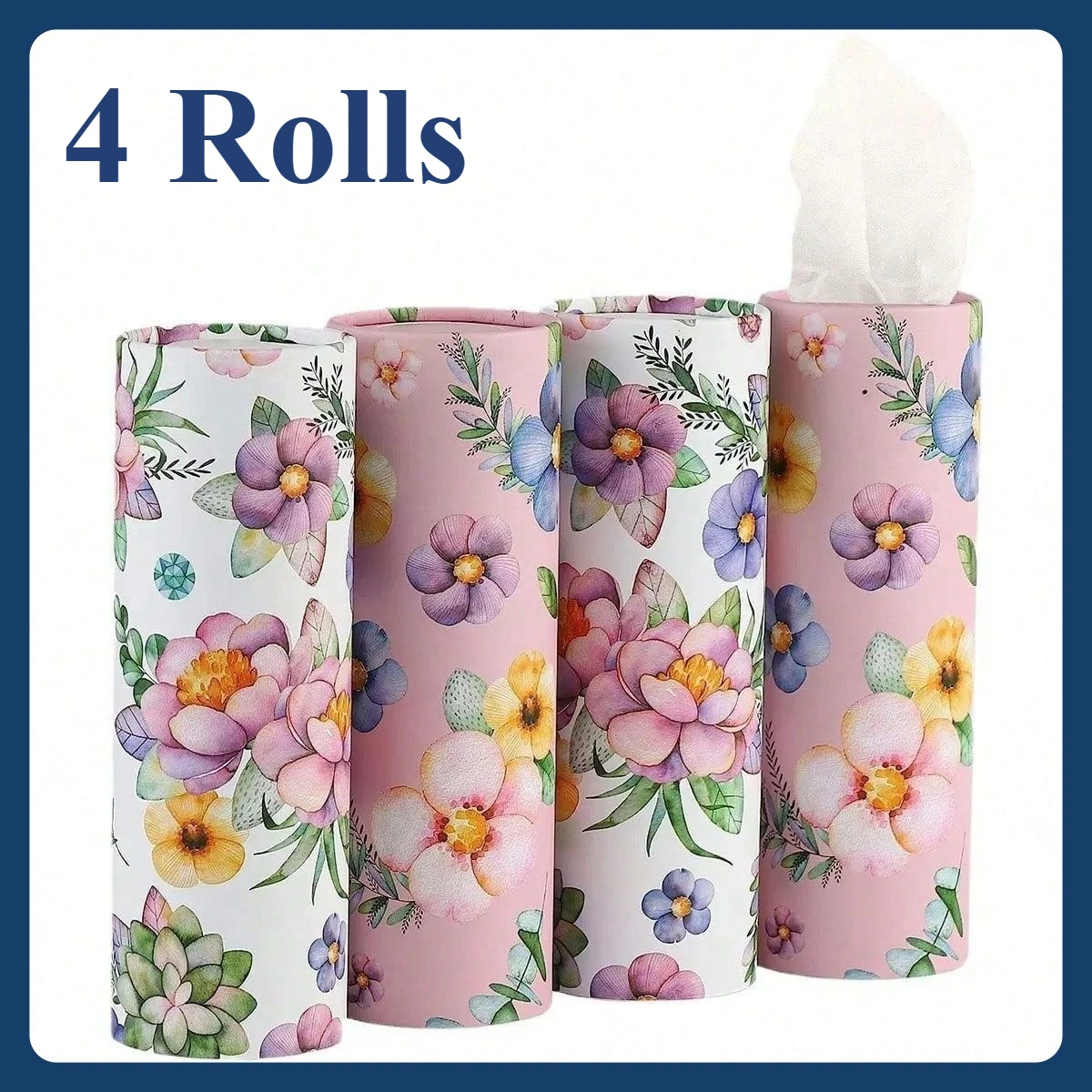 4Rolls Flower Patterned Cylindrical Tissue Napkin Tissue Tube Handkerchief Paper Travel Tissue Tube Suitable for Cars and Homes