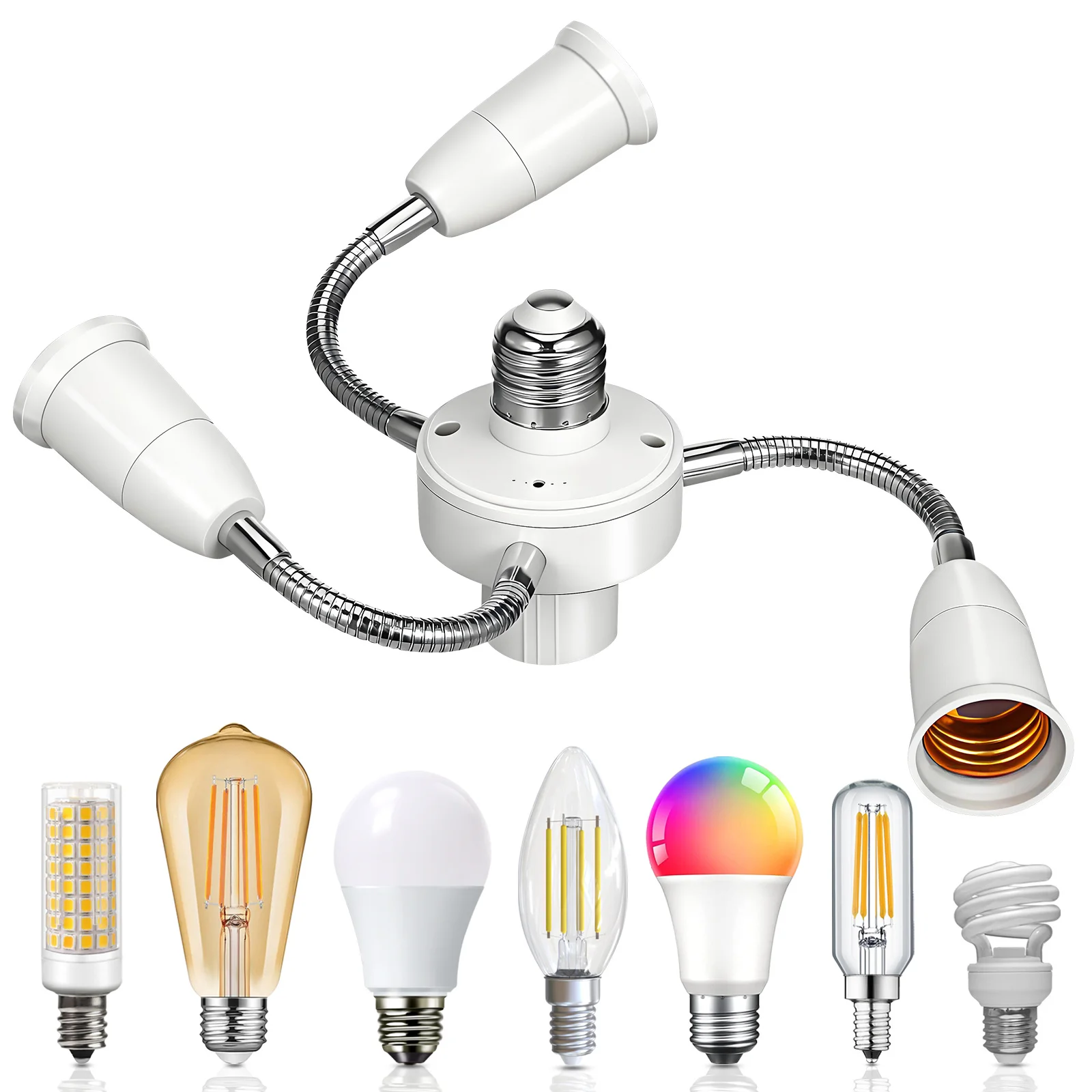 

4 Port E27 Multi-Head Light Socket Adapter with Flexible Tube Bulb Holder Extension Rotatable Socket Converter for Ceiling Lamp