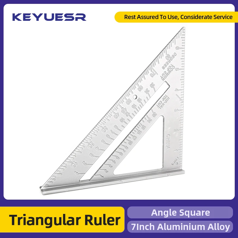 Triangular Ruler 90 Degree Protractor Woodworking Square Ruler Aluminium Alloy Triangle Ruler Building Framing Tool Gauges 7Inch