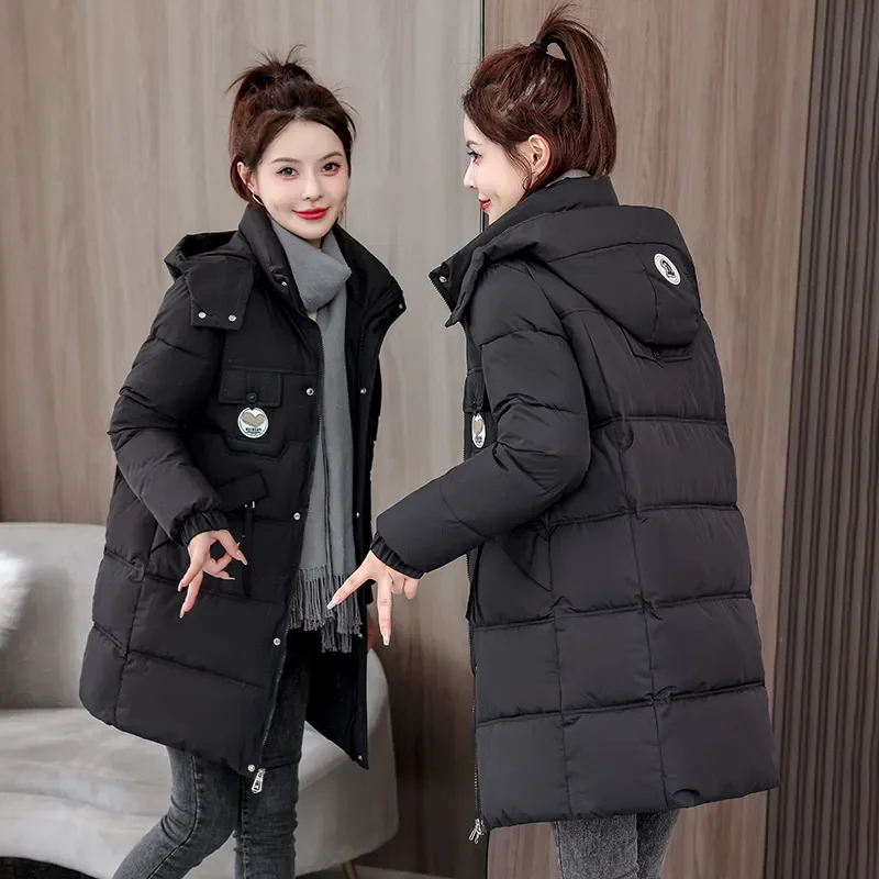 Korean Loose Bright Face Thicke Warm Parka Hooded Cotton Coat 2024 Winter New Down Cotton-Padded Jacket Women's Overcoat