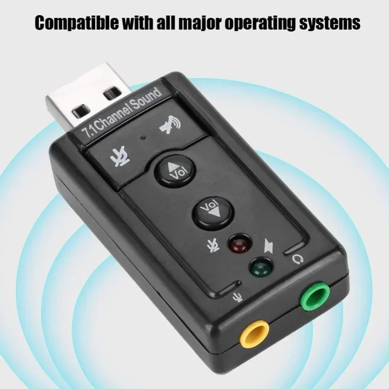 

7.1 CH Channel USB 2.0 Audio Sound Card With 3.5mm Jack Microphone Converter for pc USB Mic Speaker Headset 1pcs NEW