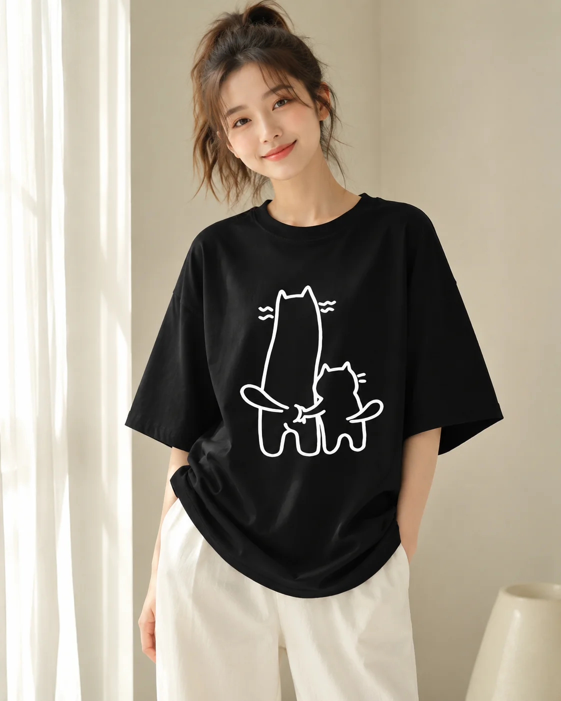 Women's Pure T-shirt with Arm Niche Design Print 2026 Summer New Roosevelt Slim Fit Fashionable Top Cotton Short Sleeved Shirt