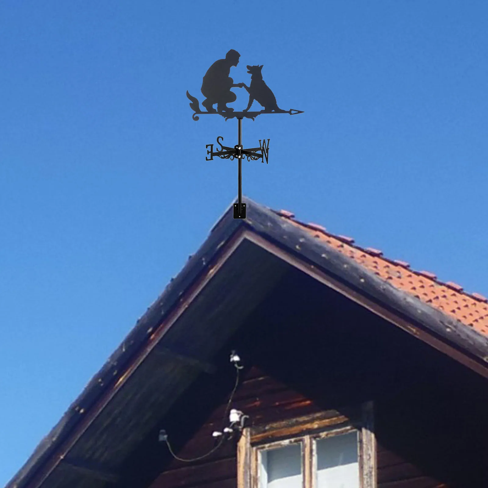 1pc Weather Vane Man and Dog Anti-Rust Outdoor Decor Craft for Roof Garden Home Fence Column Greenhouse Barn