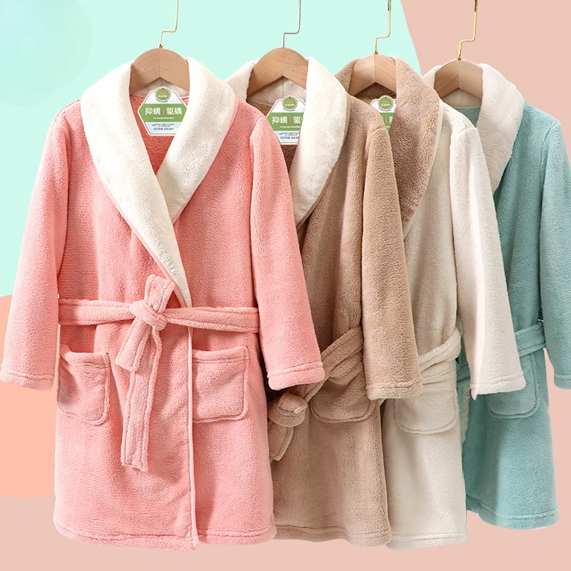 

Winter Childrens Pajamas Robe Flannel Thick Warm Boys Girls Bathrobe 5A Grade Antibacterial Mite Removal Casual Youth Loungewear