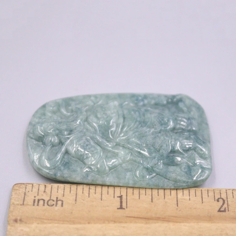 Natural Grade A Jade Jadeite Men Women Lucky Carved Guan Yu Oblong Pendant