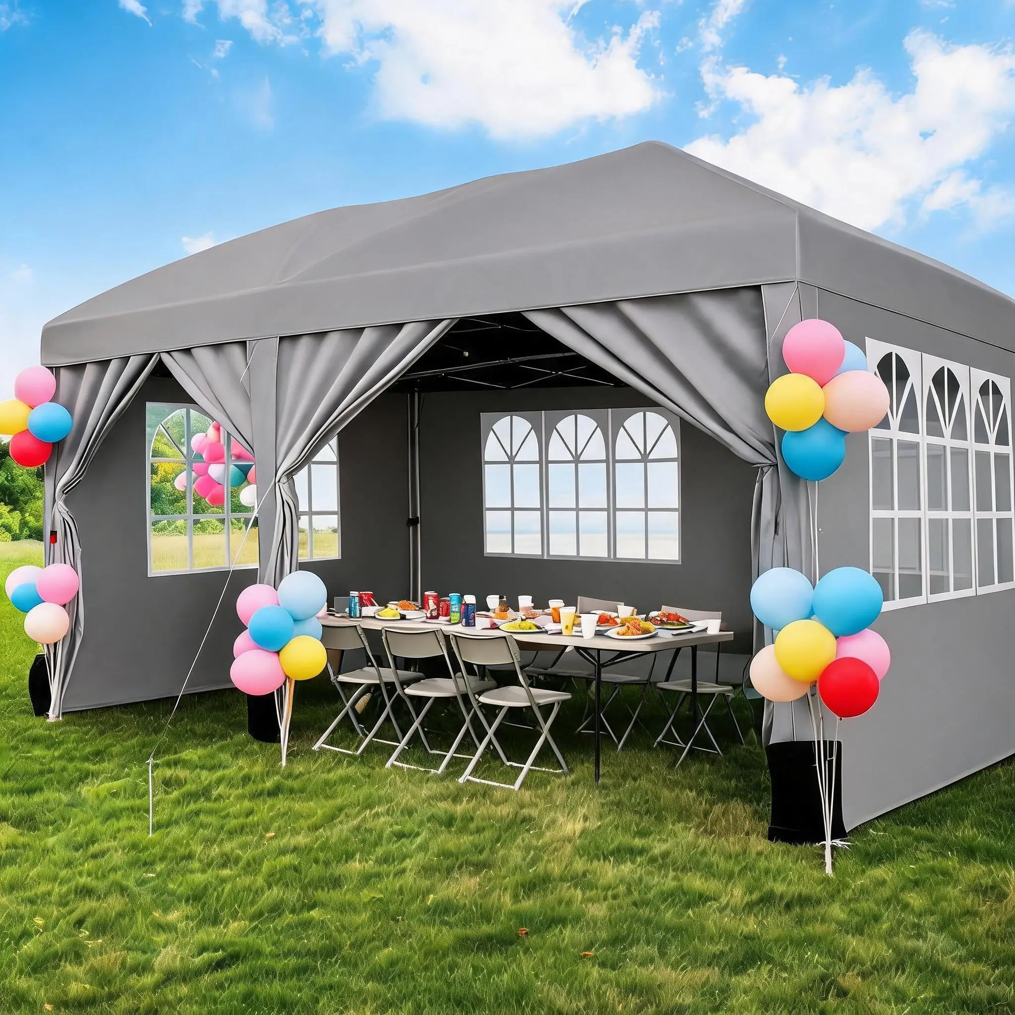 10x10/20FT Heavy Duty Pop Up Canopy Tent with 6 Sidewalls Commercial Outdoor Canopy Wedding Party Tents for Parties All Season Waterproof Gazebo with Storage Bag, Easy Set Up