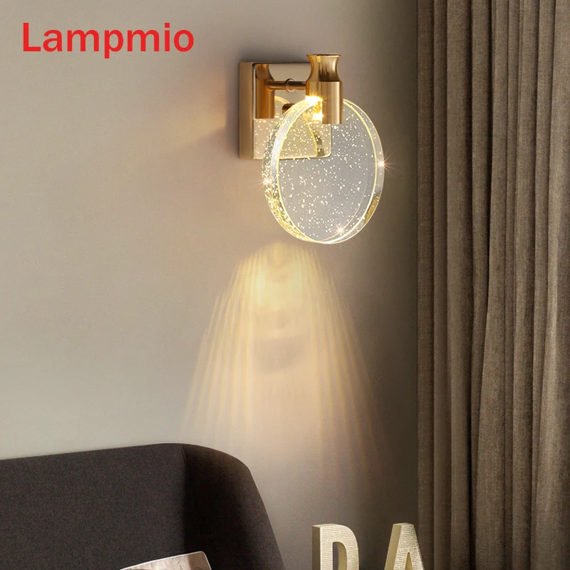 Lampmio luxo conduziu a lâmpada de parede para tv fundo arte deco base dourada bolhas acrílico arandela moderno quarto iluminação cabeceira