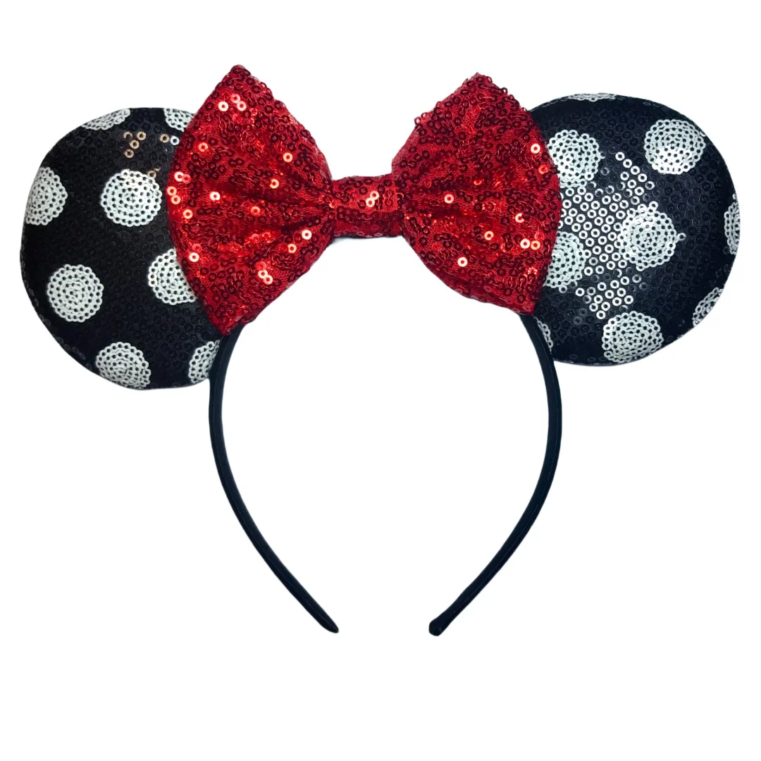 Ziming Hot Sale Dot Black Mouse Ears And Red Bow Headband Festival And Party Head Hoop For Kids And Adults