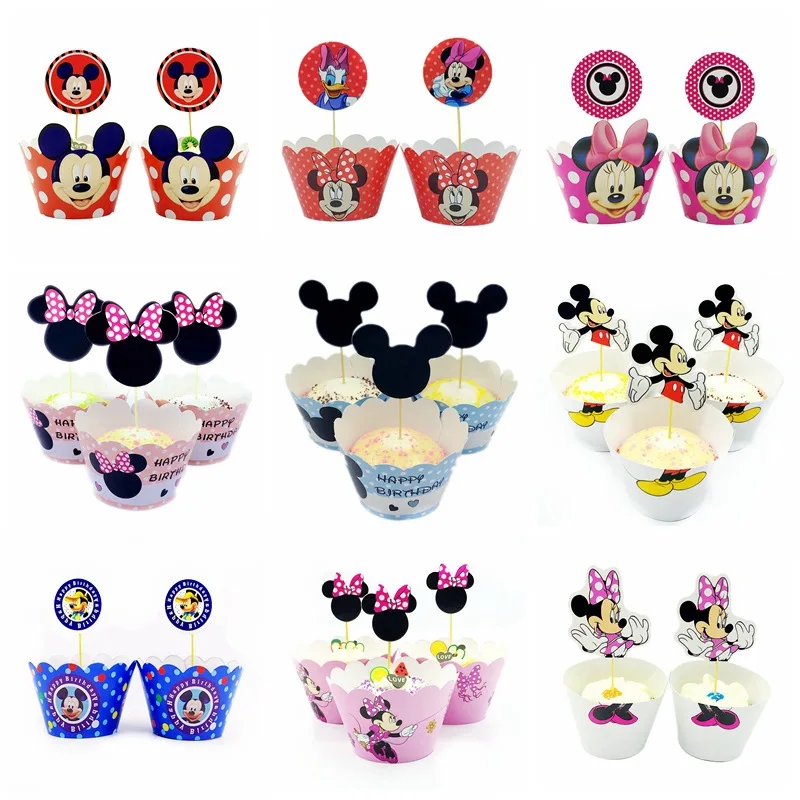 Cartoon Minnie Mouse Mickey Mouse Cupcake Side Cake Insert Card Wedding Birthday Party Decor Supplie Set Children Party Kid Gift