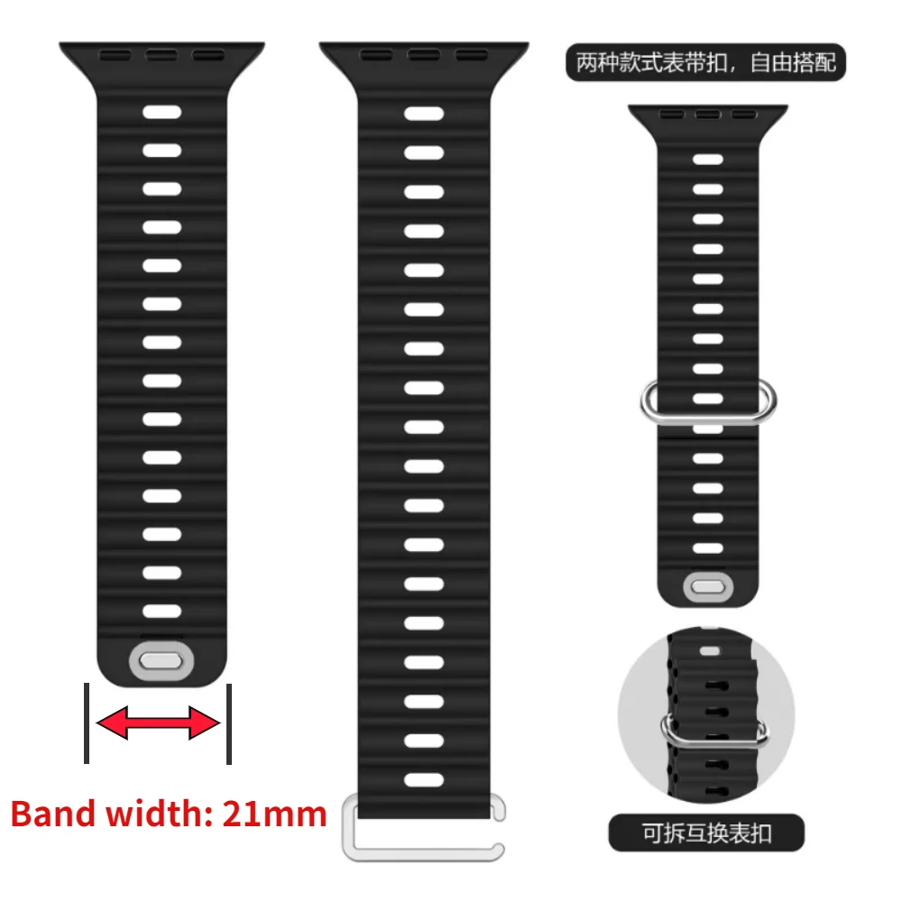 Ocean Silicone Strap For Apple Watch Band Ultra 49mm 45mm 41mm 44mm 40mm 42mm 46mm 45 mm Wristband iWatch Series 10 9 8 7 SE 5 6