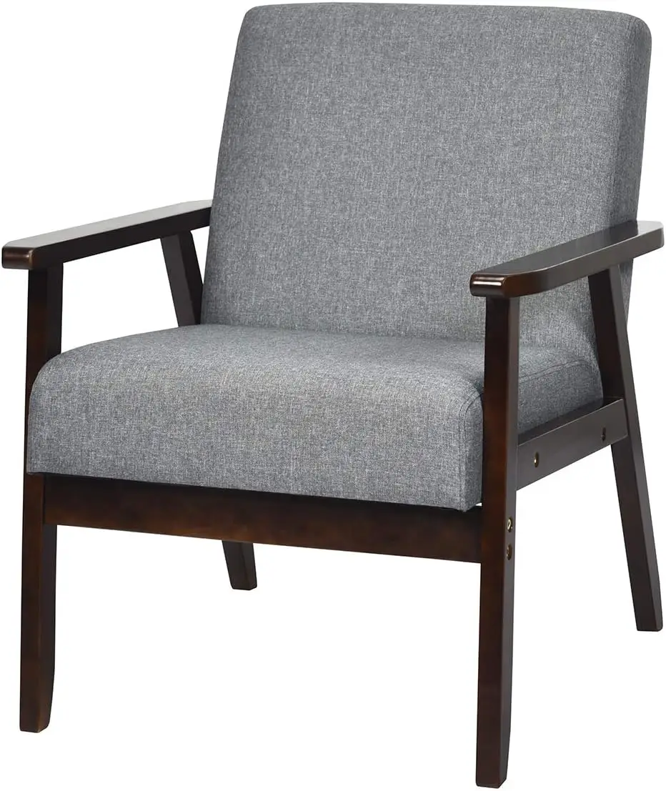 

Mid-Century Modern Accent Chair, Retro Fabric Armchair, Solid Hardwood Made, Upholstered Linen Lounge Arm Chair for Livi