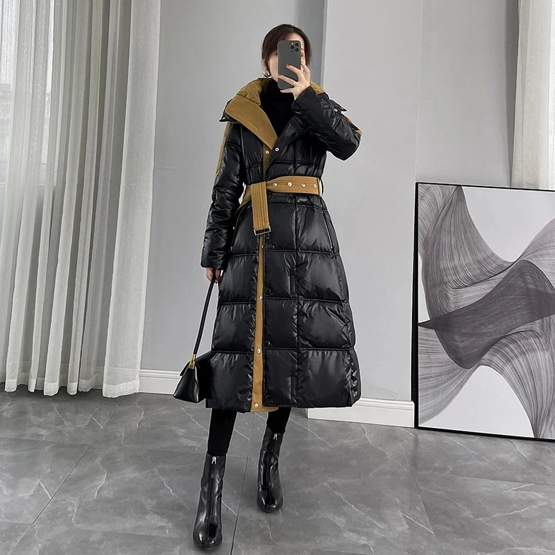 Women Down Long Jacket Winter 90% White Duck Down Coat Double Breasted Warm Parkas Snow Outwear