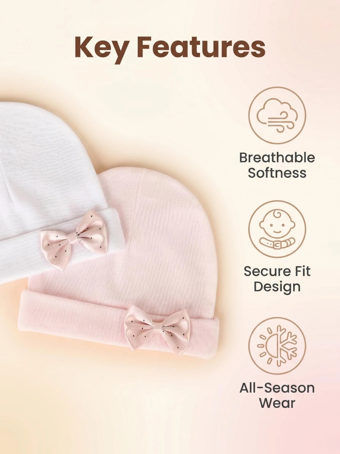 2er-Pack Niedliche Baumwollmützen mit Polka Dots und Schleife für Babymädchen, geeignet zum Schlafen, für Zuhause und den Außenbereich in allen Jahreszeiten – Detail 2