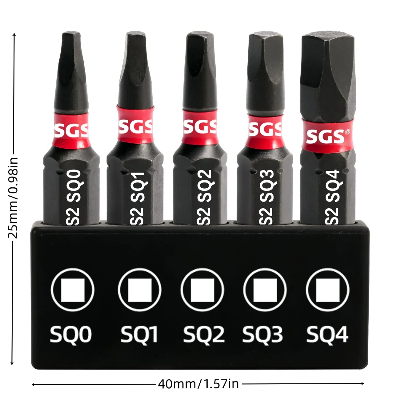 5Pcs High-Grade S2 Steel Black Phosphated Magnetic Screwdriver Set, Square-Shaped, 25mm Long, Sq0 Sq1 Sq2 Sq3 Sq4 Screwdriver Bit Kit, Suitable for Factories, Renovations, and Other Scenarios