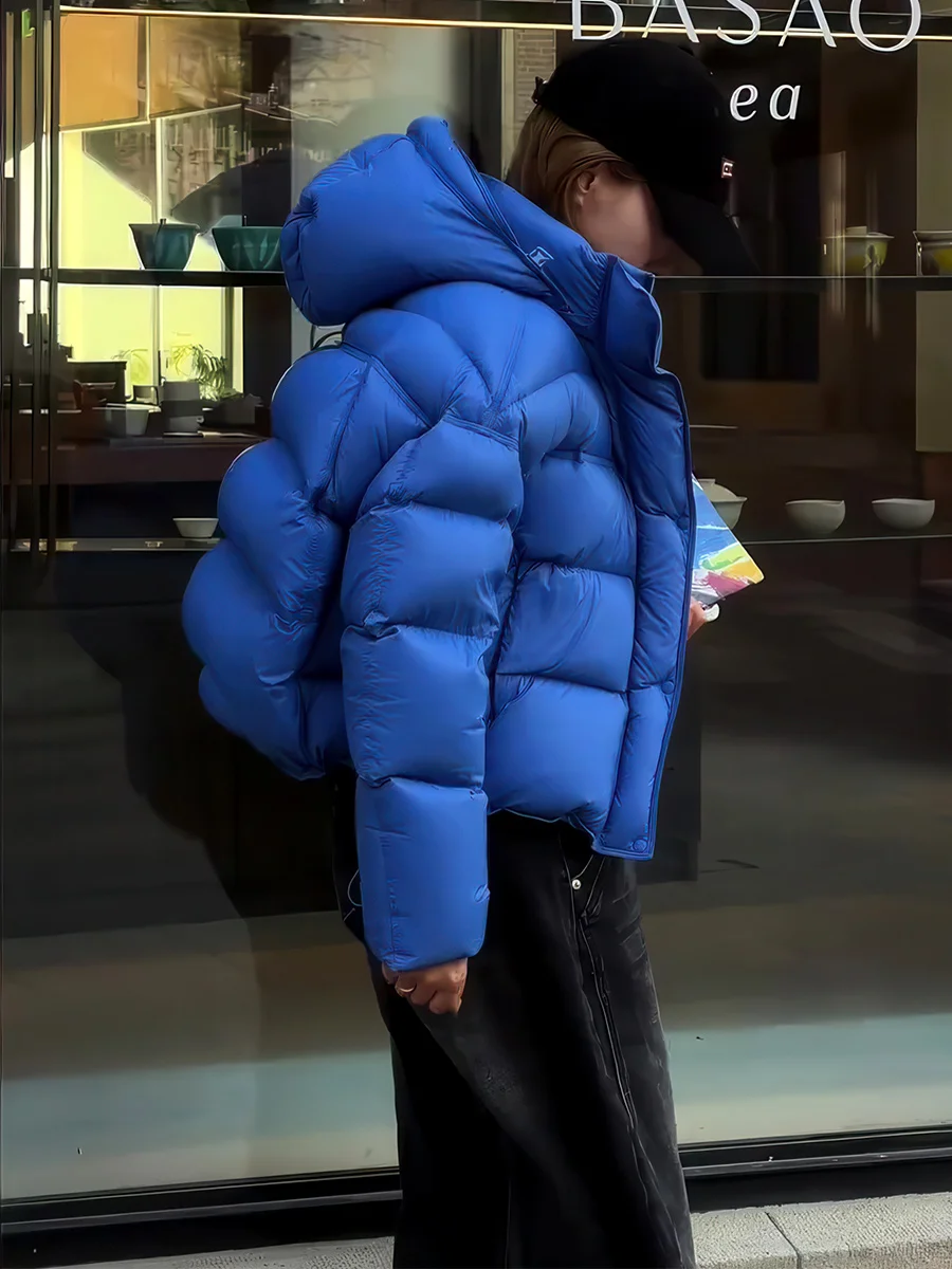 

Faionable ort Blue Hooded down Jaet Women's Thiened White Du Feather Bread Coat Warm Casual Sle Winter New Arrival