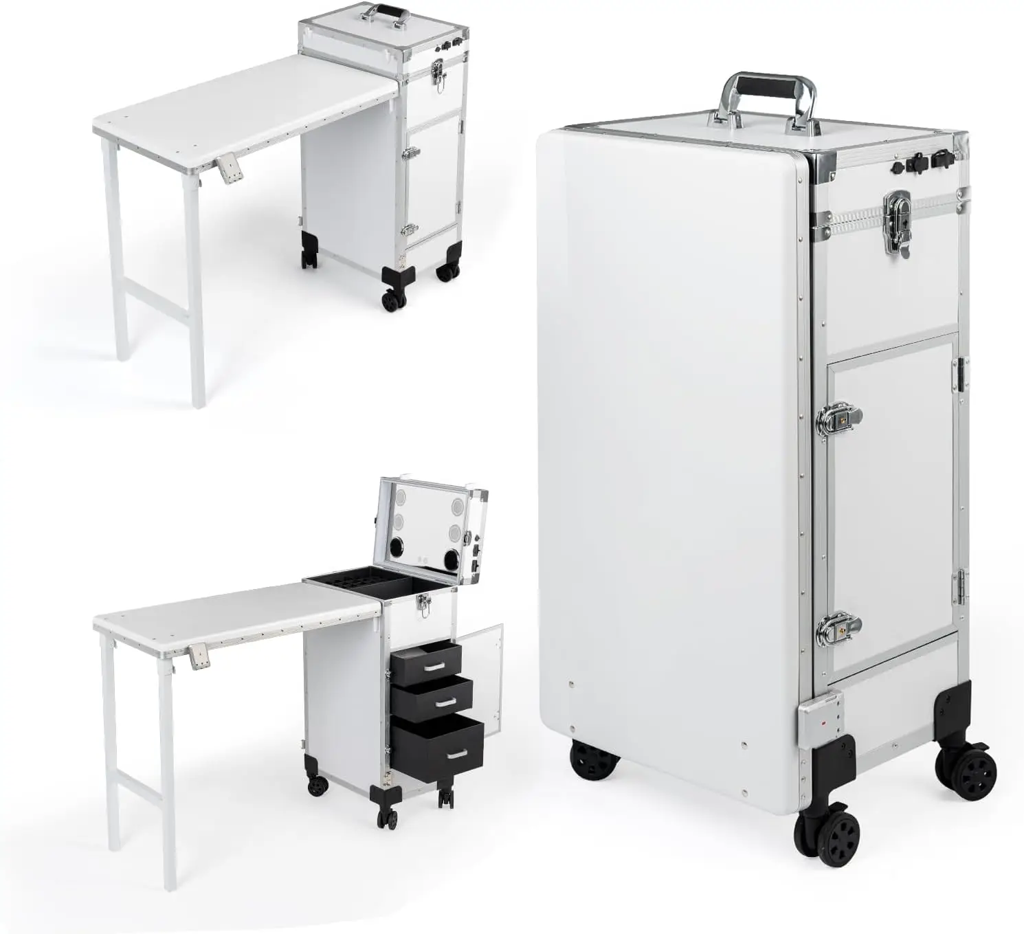 Rolling Makeup Case Organizer, Portable Cosmetology Cart On Wheels, Mobile Manicure Trolley Station For Beauty Artists, Multipurpose Travel Salon Workstation Box, Black Storage Unit