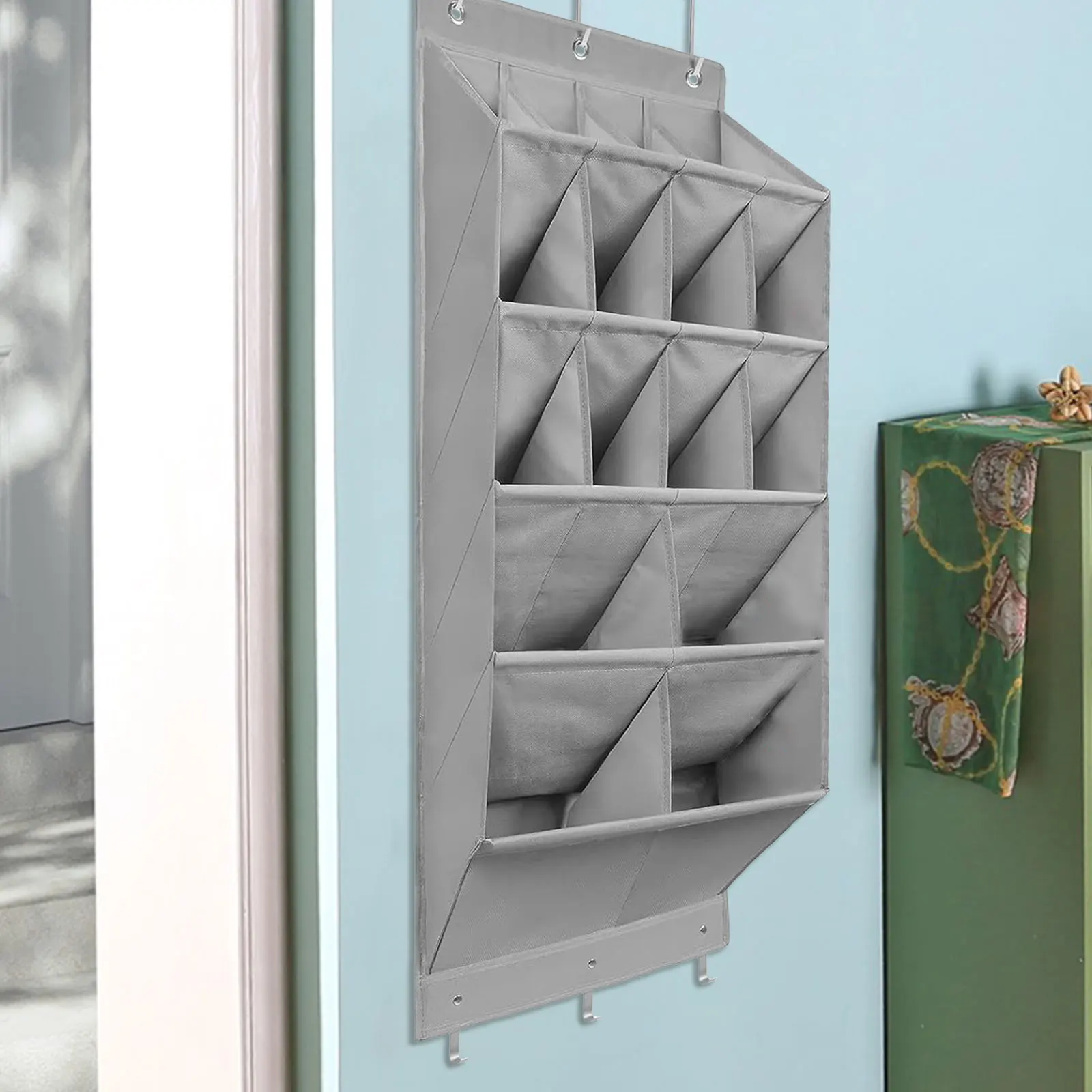 Oxford Cloth Hanging Shoe Rack with 3 Hooks Foldable Over the Door Shoe Organizer Hanging Storage Bag