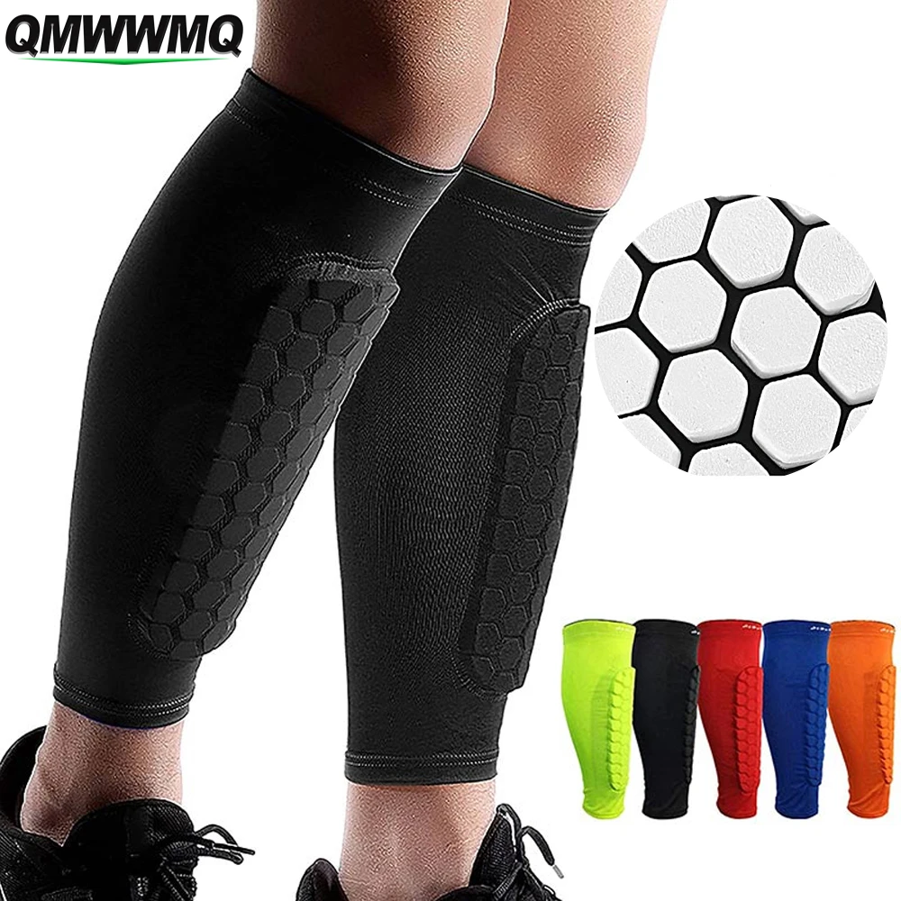 QMWWMQ 1Pcs Football Shin Guard Socks Sleeves with Foam,Calf Compression Sleeve Honeycomb Pads,Sports Legging & Soccer Equipment