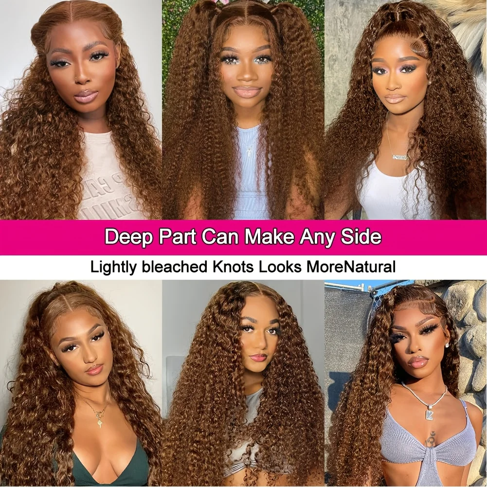 Chocolate Brown Deep Wave Human Hair Wig 13x4 HD Lace Glueless Lace Front Wigs Human Hair On Clearance Sale Curly Human Hair Wig image 5