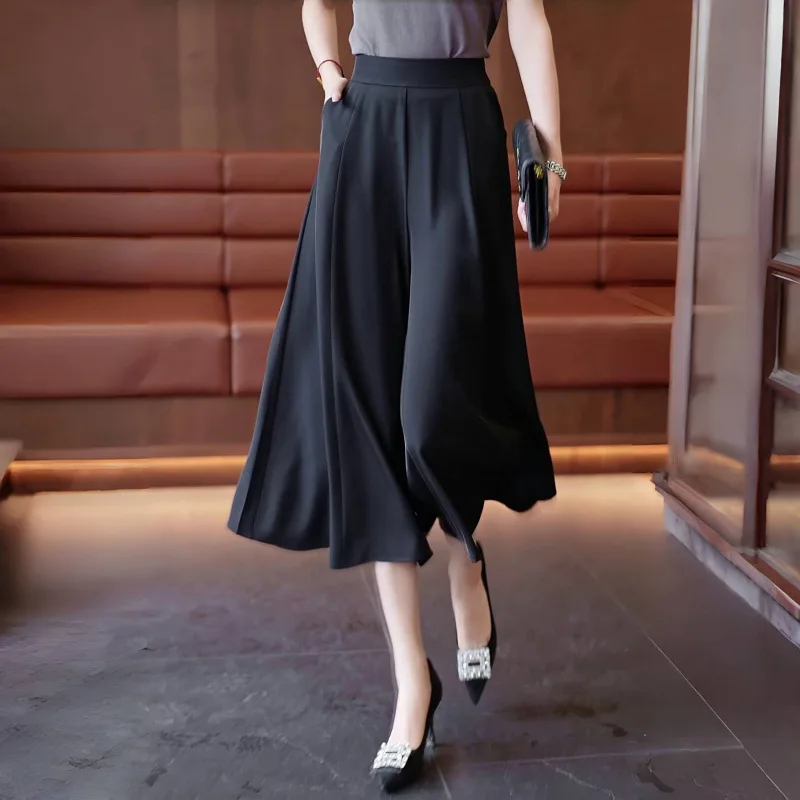 Ice Silk Wide-Leg For Women, Summer New Thin Mom Swing High-Waisted Casual Straight-Leg Pants, Plus Size Capri Pants