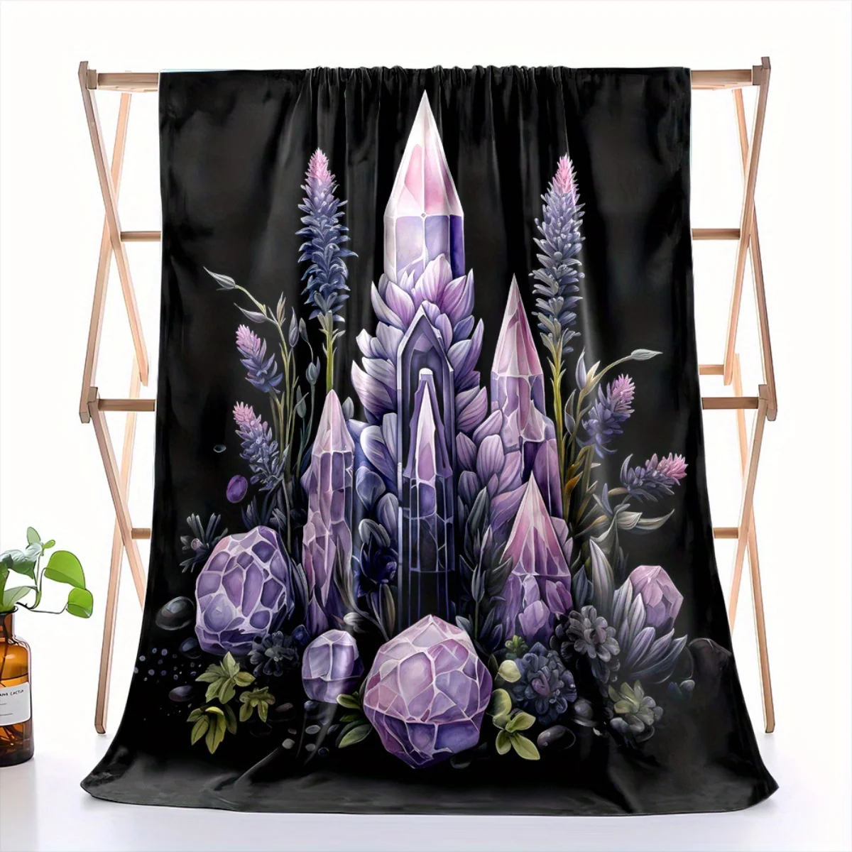 بطانية الفانيلا بنمط الجمشت والأزهار - ناعمة ودافئة، مثالية للديكور المنزلي أو الفراش أو التخييم أو السفر أو عيد الميلاد. #1