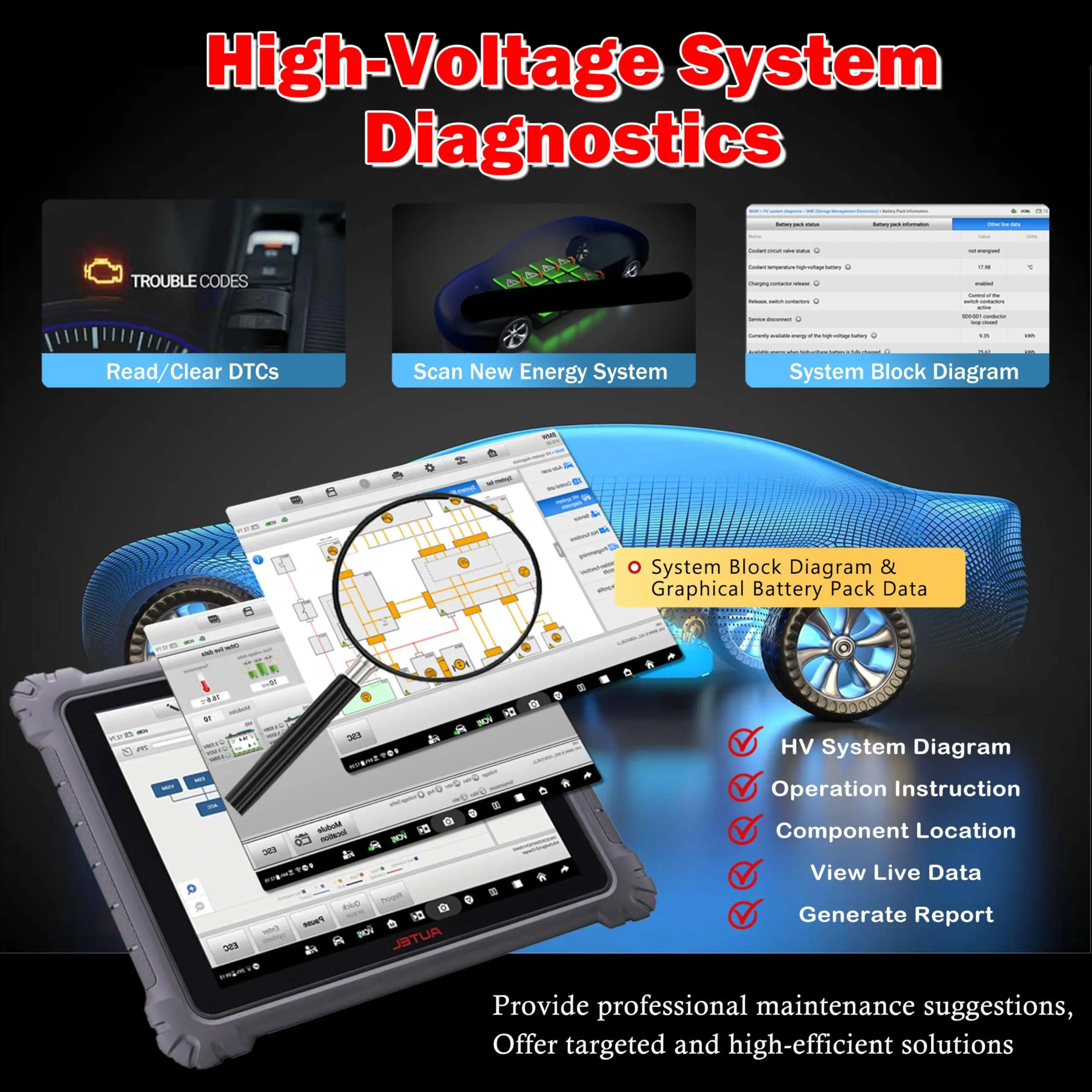 Autel MaxiSYS Ultra EV 2024 Top Autel Scanner 40+ Functiton High-Voltage System & Battery Pack Analysis Topology Mapping ECU