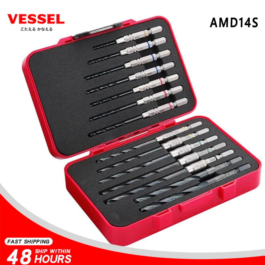 VESSEL AMD14S for Mare and Drill Set 14 Piece Exclusive Box Set For Steel and Wood Plastic Plates Cobalt Steel Twist Drill Bits