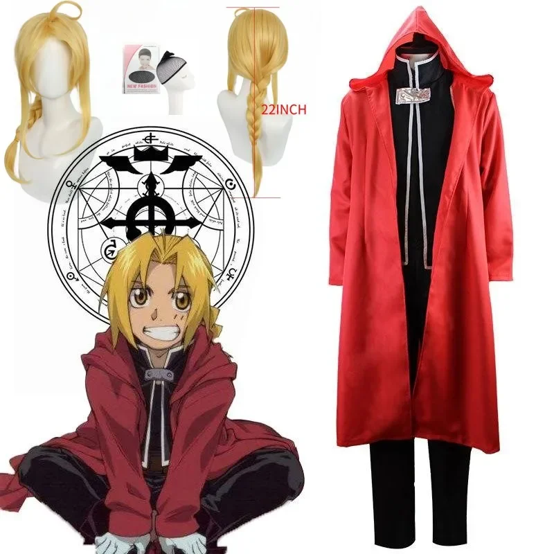 

Anime Fullmetal Alchemist Edward Cosplay Costume Full Set Red Cape Hooded Coat Custom Made Halloween Cosplay Costume XXS-XXXL