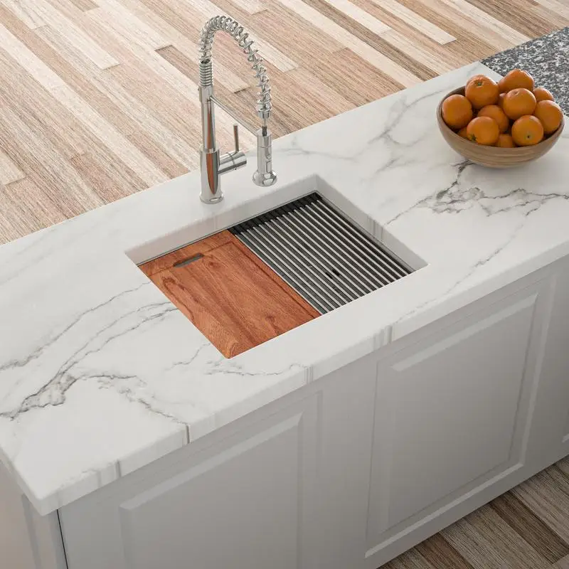 حوض محطة عمل سفلي بوعاء واحد - حوض مطبخ عميق من الفولاذ المقاوم للصدأ مقاس 23 بوصة × 19 بوصة × 10 بوصة 16 بوصة