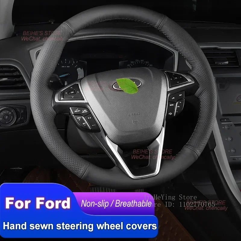 

Hand-stitched Non-slip Durable Nappa Leather Car Steering Wheel Cover for Ford Mondeo Edge Interior Accessories