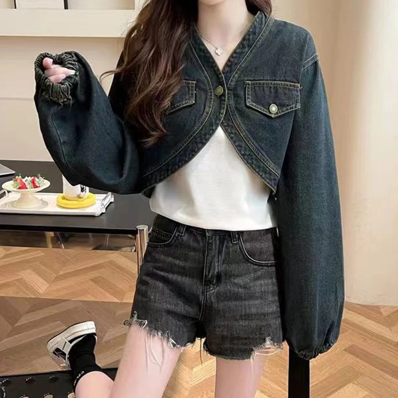 Fashionable design short denim jacket vest two-piece set for women's 2024 new autumn Korean version set