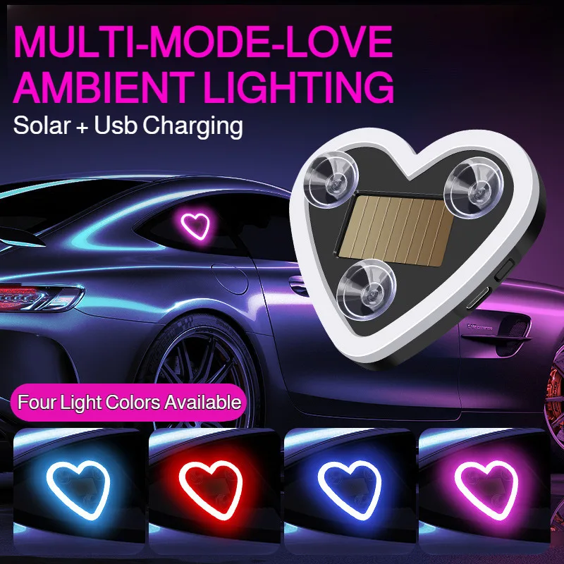 

Solar-Powered Car Heart Atmosphere Light, USB Rechargeable Triangle Window Neon Lamp, Interior Modification Romantic Light