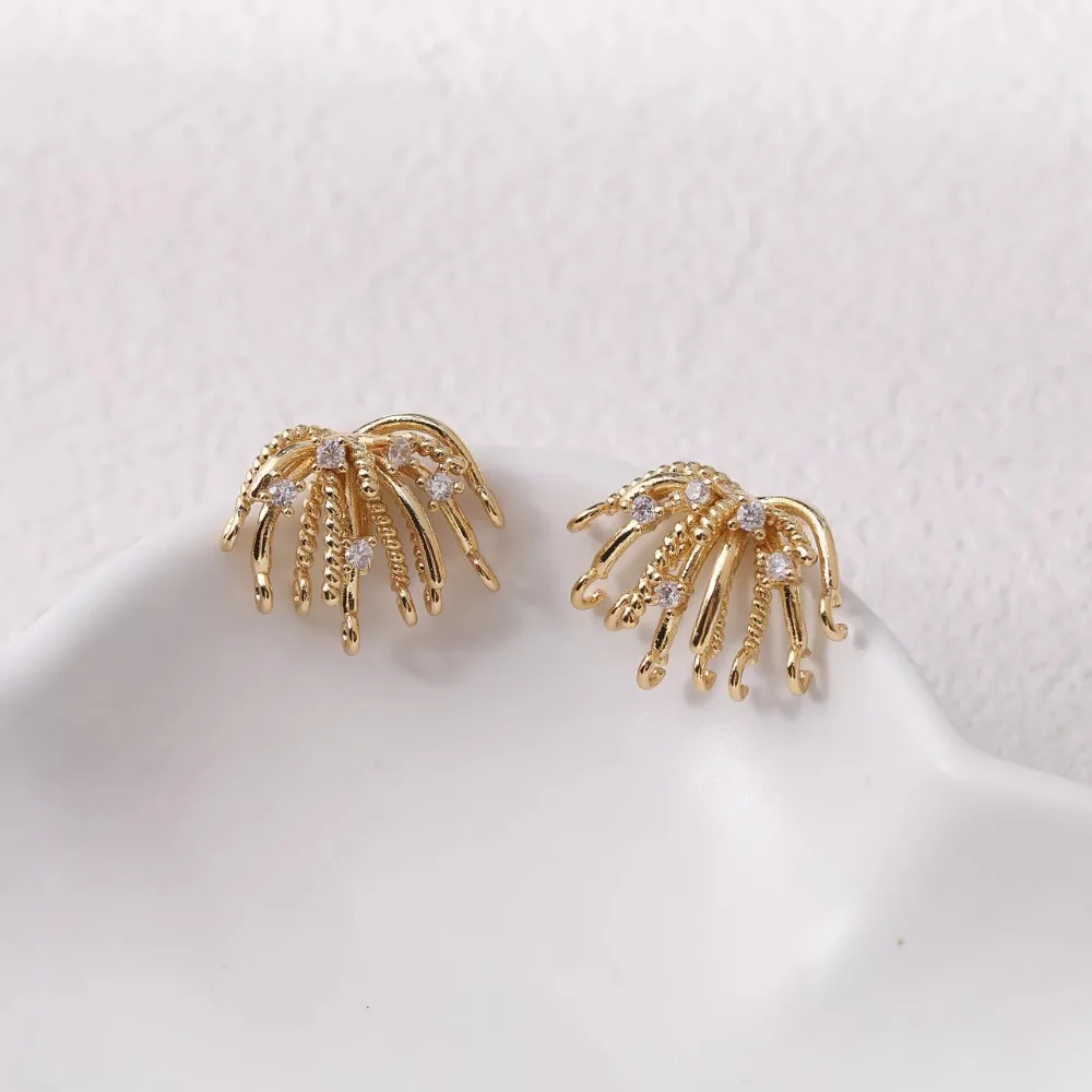 4 قطعة تصميم زهر داينتي الأذن ترصيع لصنع المجوهرات مكونات الأقراط DIY بها بنفسك النحاس 14 كيلو مطلية بالذهب اكسسوارات 15*17 مللي متر #5