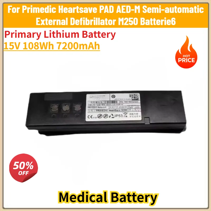 High Quality Medical Battery 15V 7200mAh For Primedic Heartsave PAD AED-M Semi-automatic External Defibrillator M250 Batterie6