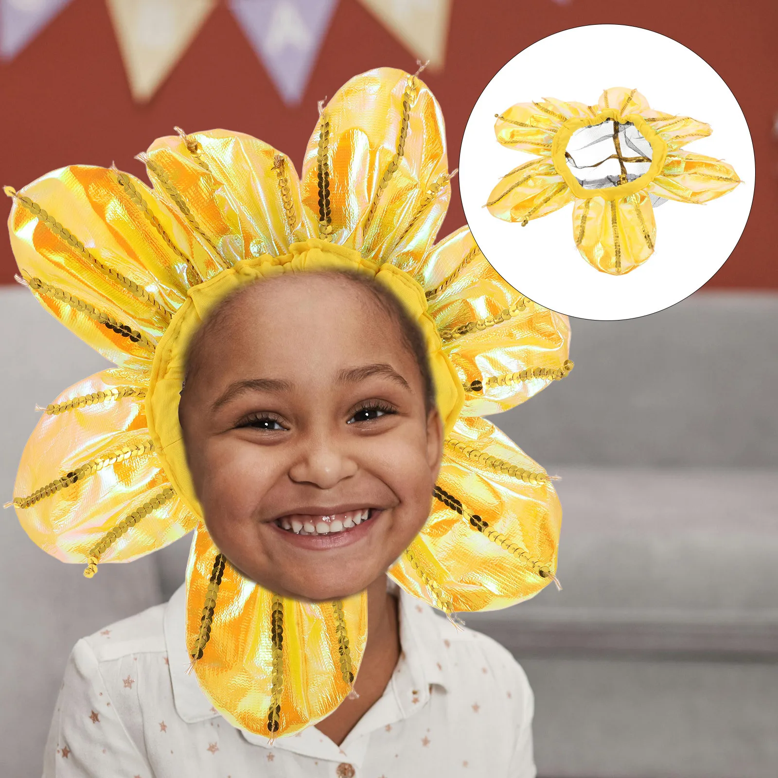 Kids Sunflower Headpiece Cute Yellow Flower Hat Fun Sunflower Headgear Kindergarten Performance Birthday Party Dance Holiday
