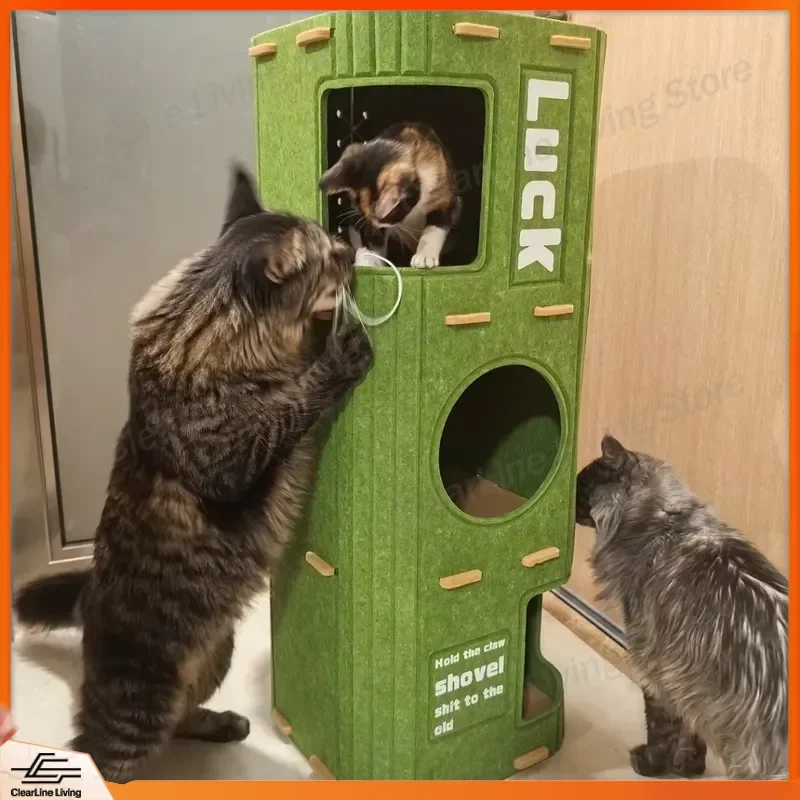 Multi-layer Cat Tree with Nest Hole Scratching Post Climbing Frame for Cats Indoor Playground Activity Center Pet Furniture