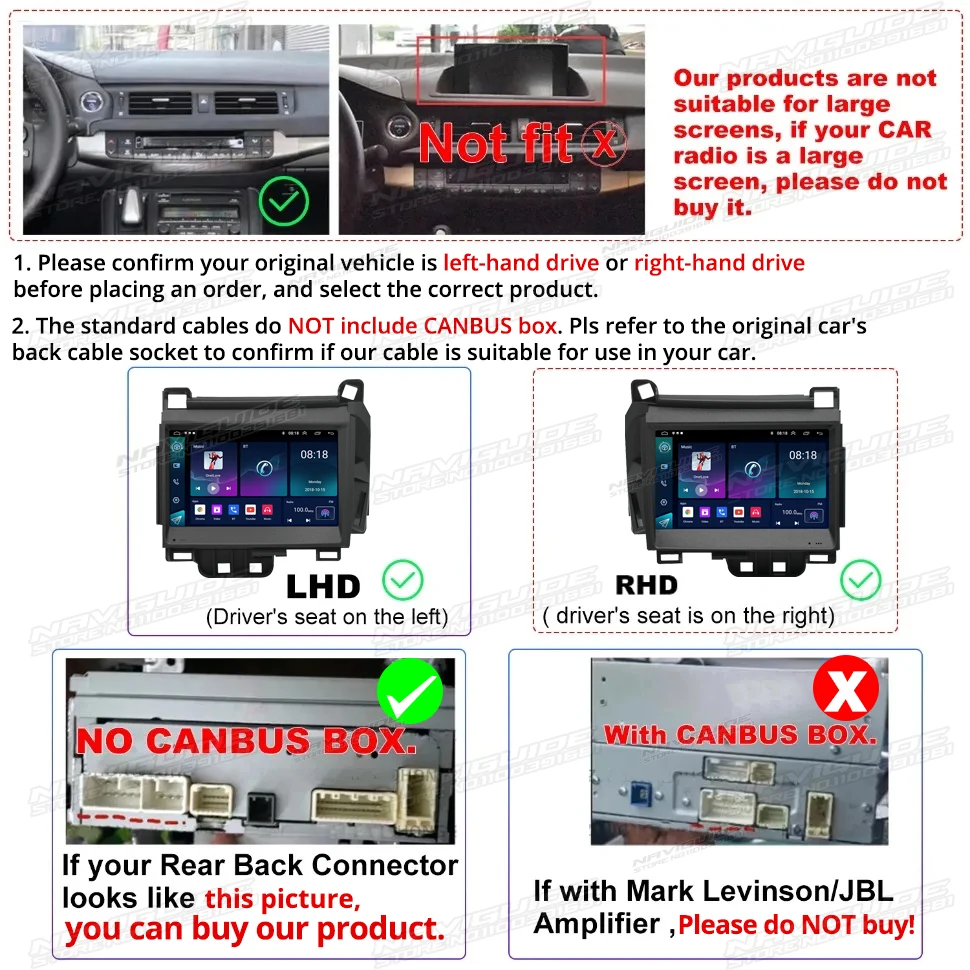 NAVIGUIDE 7.0 Inch CarPlay Car Radio For LEXUS CT200 LHD 2011-2018 GPS Stereo Multimedia Video FM RDS Wifi BT No DVD Player