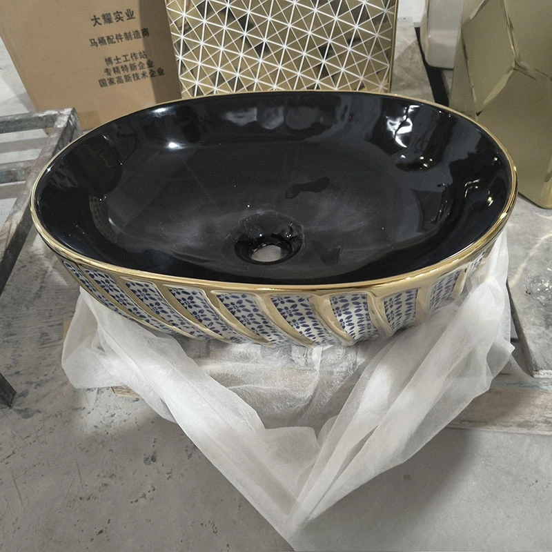 Black and white gold pattern washbasin, electroplated high-grade black gold and white gold washbasin