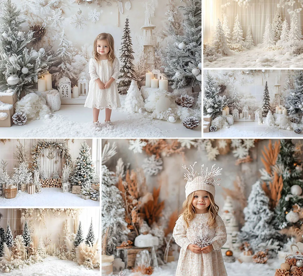 Mehofond Photography Background White Whimsical Christmas Snow Forest Xmas Tree Kid Holiday Portrait Decor Backdrop Photo Studio