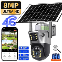8MP Solar WIFI Camera Dual Lens Dual Screen Camaras CCTV PIR Human Detection Night Vision Surveillance Battery V380 Pro Cameras