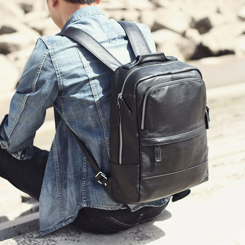 S.WORKER Lässiger Rucksack aus echtem Leder für Herren, 15-Zoll-Laptop-Rucksack aus Rindsleder, handgefertigt, modischer Preppy-Stil, Schultasche – Detail 4