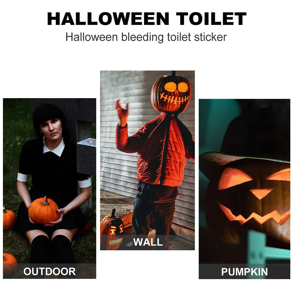 

2 Pcs Toilet Stickers Halloween Bathroom Sign Crazy Spooky Decor Decoration Window Applique