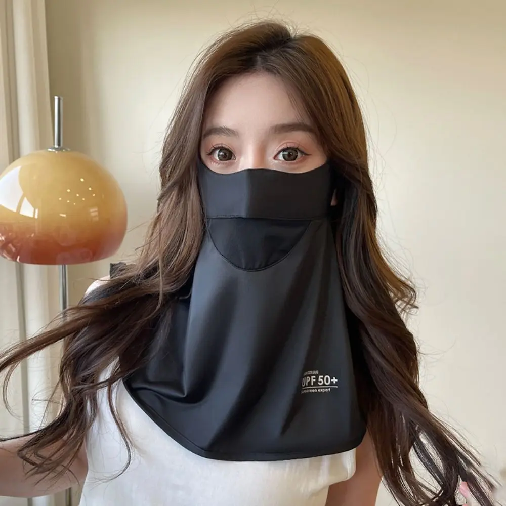 Nylon Face Cover Sun Protection Face Mask Reusable Washable Ice Silk Face Mask Solid Color Breathable Sunscreen Mask